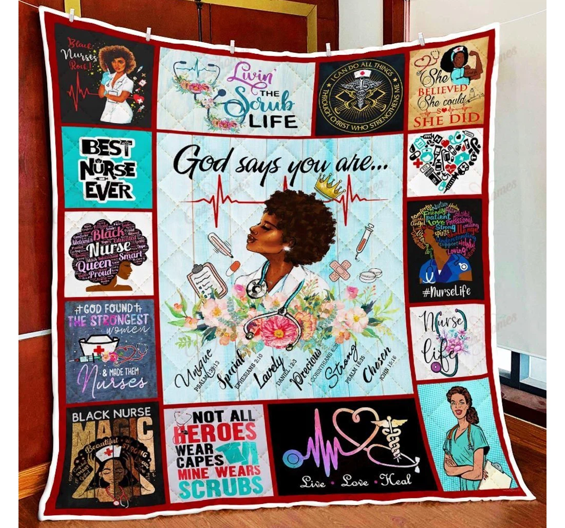 Throw Blanket, Quilt - Black Nurse Magic God Says You Are Sherpa Fleece