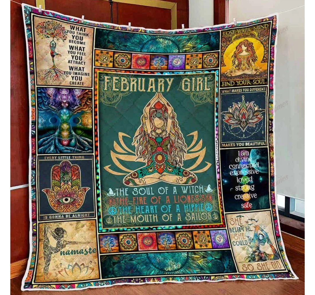 Throw Blanket, Quilt - February Girl Yoga Namaste Sherpa Fleece
