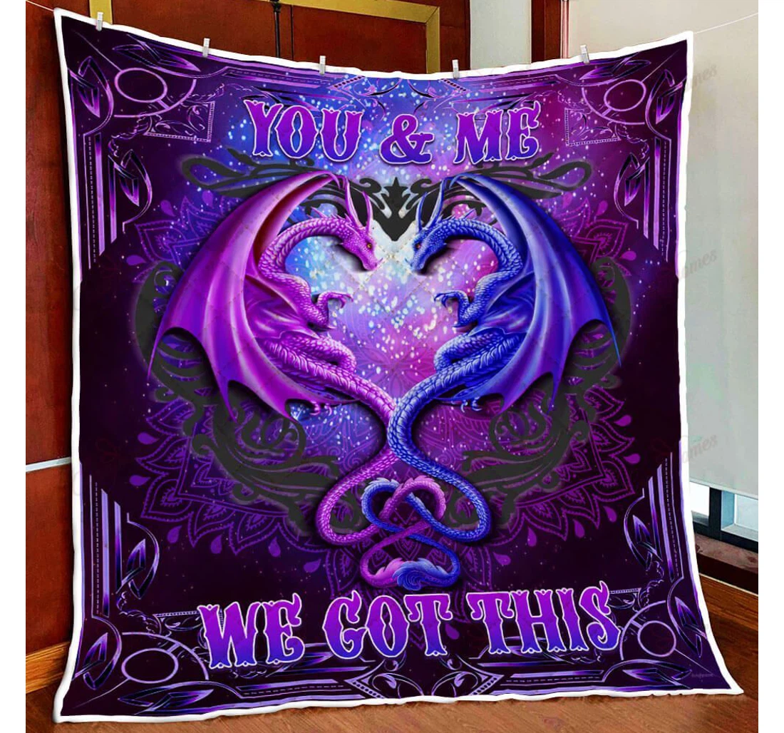 Throw Blanket, Quilt - Galaxy Dragon Couple You And Me We Got This Sherpa Fleece