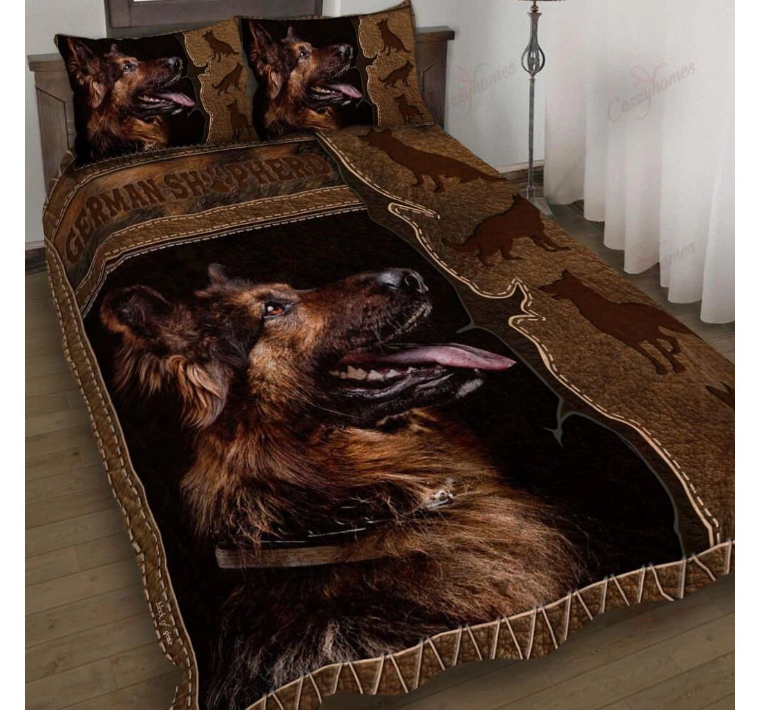 Throw Blanket, Quilt - I Love German Shepherd Set Sherpa Fleece