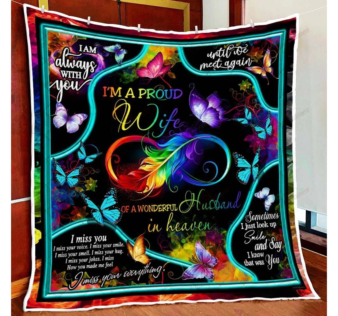 Throw Blanket, Quilt - A Proud Wife Of A Wonderful Husband In Heaven Sherpa Fleece