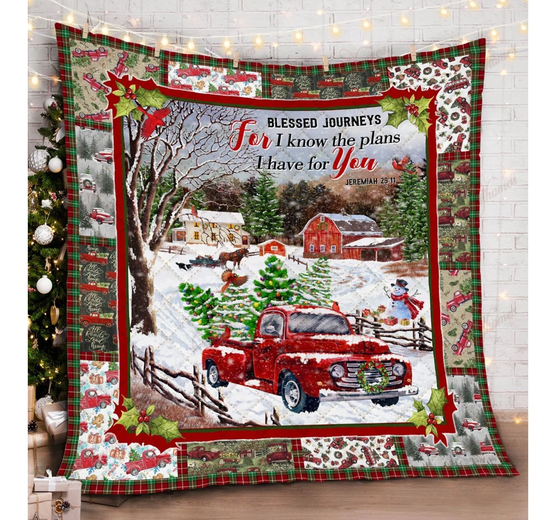 Throw Blanket, Quilt - Red Truck Blessed Journeys Sherpa Fleece