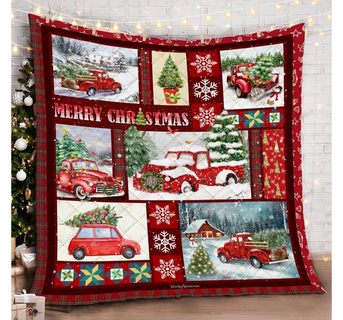 Throw Blanket, Quilt - Red Pickup Trucks Sherpa Fleece