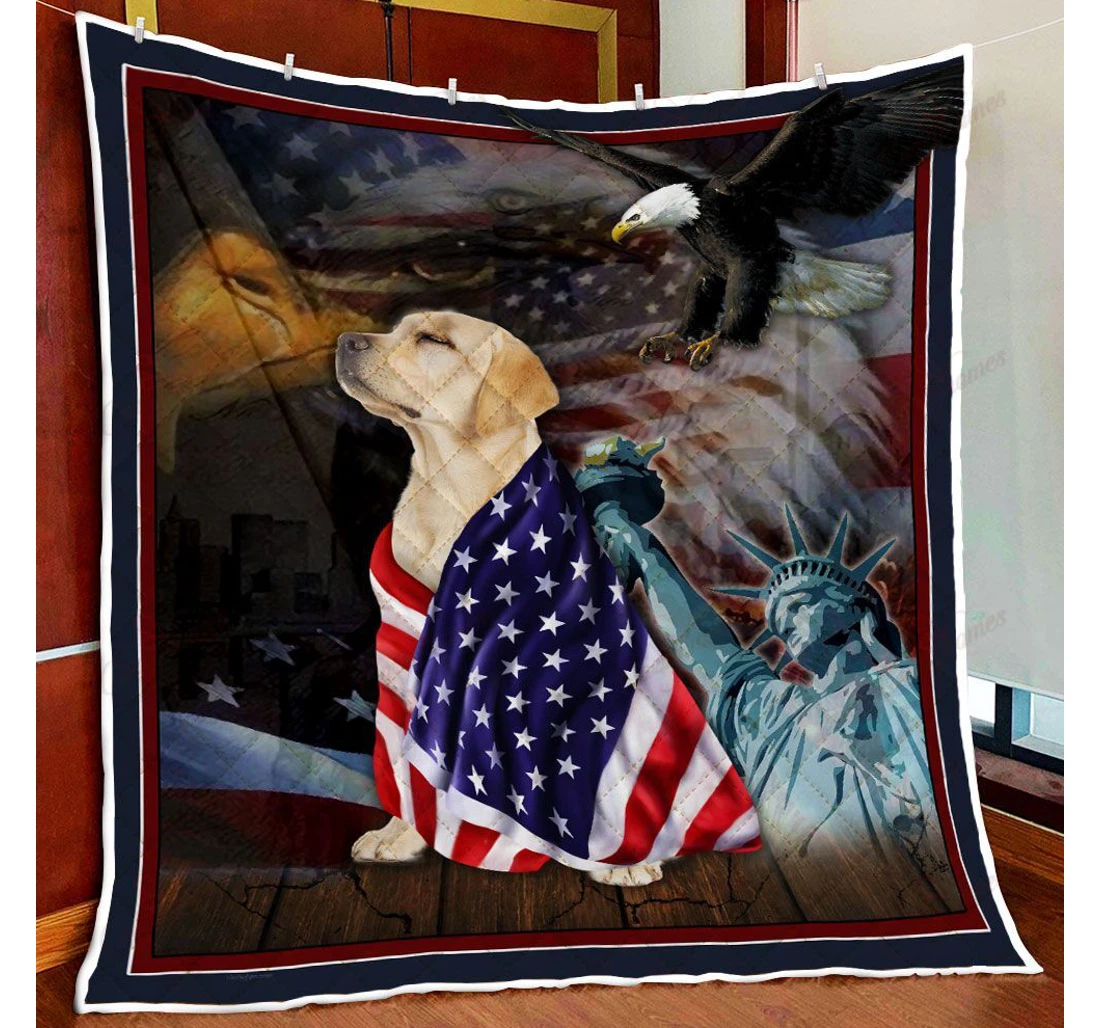 Throw Blanket, Quilt - Yellow Labrador Retriever American Patriot Sherpa Fleece