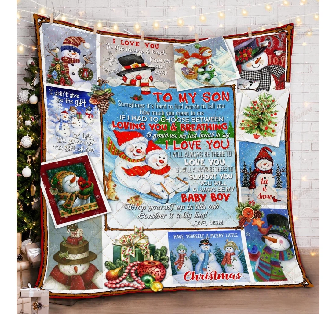 Throw Blanket, Quilt - To My Son Snowman Sherpa Fleece