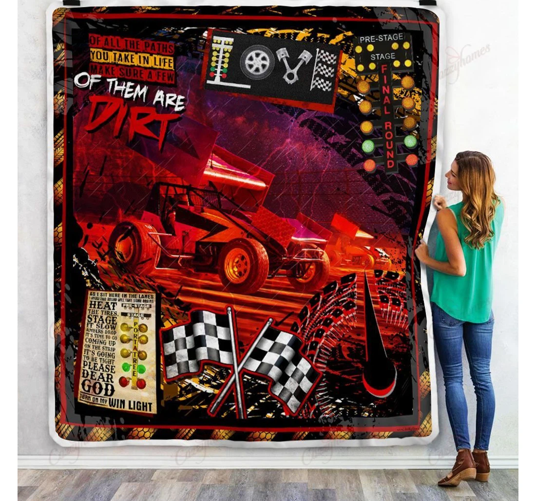 Throw Blanket, Quilt - Dirt Track Racing Sherpa Fleece