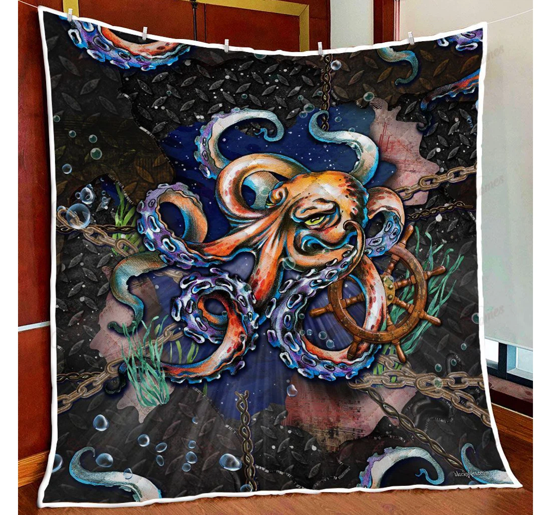 Throw Blanket, Quilt - Octopus Breaking Ship Sherpa Fleece