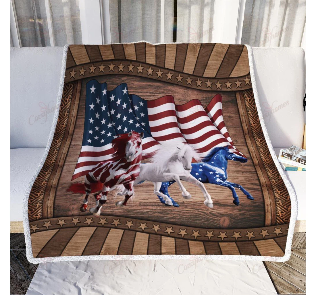 Throw Blanket, Quilt - Three Running Horse American Sherpa Fleece