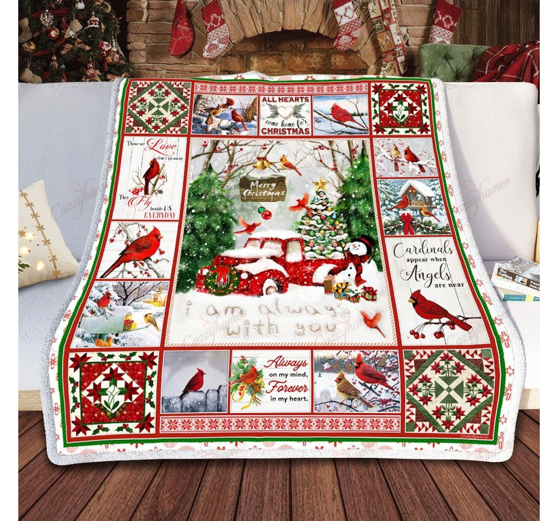 Throw Blanket, Quilt - I Am Always With You Cardinal Sherpa Fleece