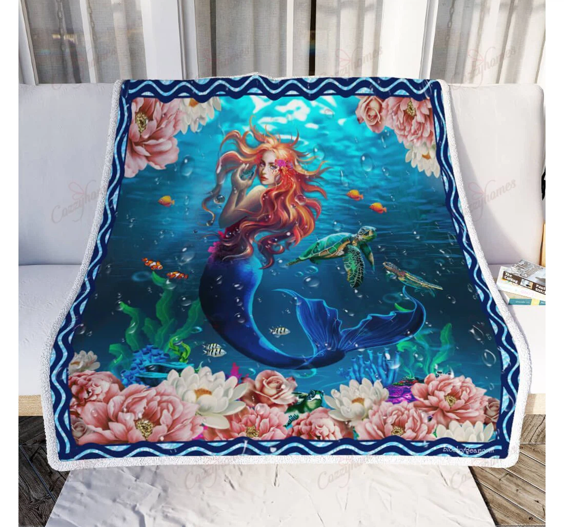 Throw Blanket, Quilt - Into The Ocean Mermaid Sherpa Fleece