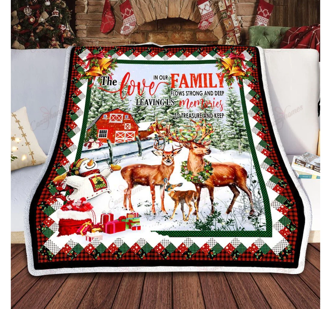 Throw Blanket, Quilt - Deer Family Sherpa Fleece