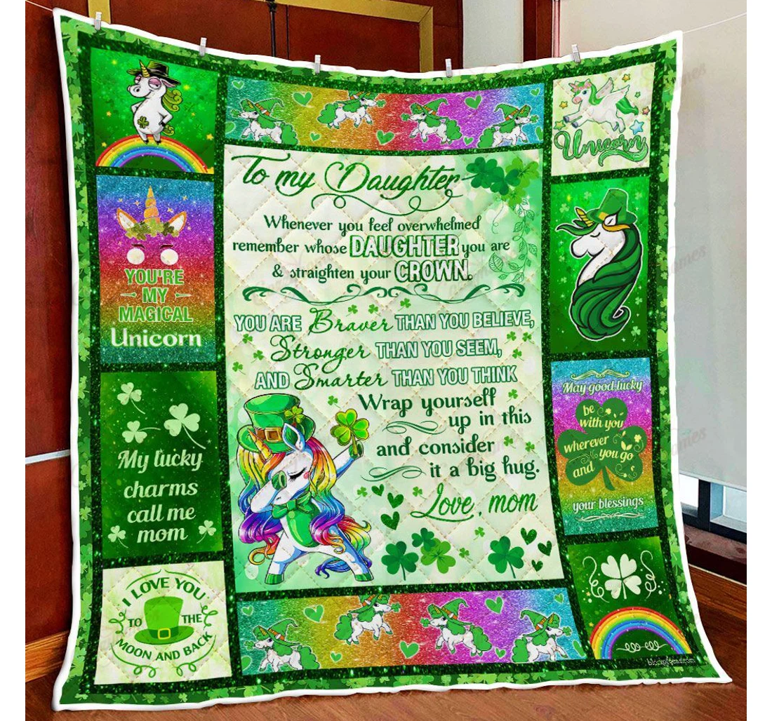 Throw Blanket, Quilt - Mom To Daughter Unicorn Saint Patricks Day Sherpa Fleece