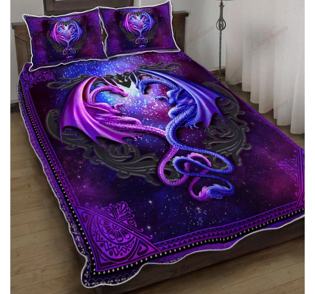 Throw Blanket, Quilt - Galaxy Dragon Couple Set Sherpa Fleece