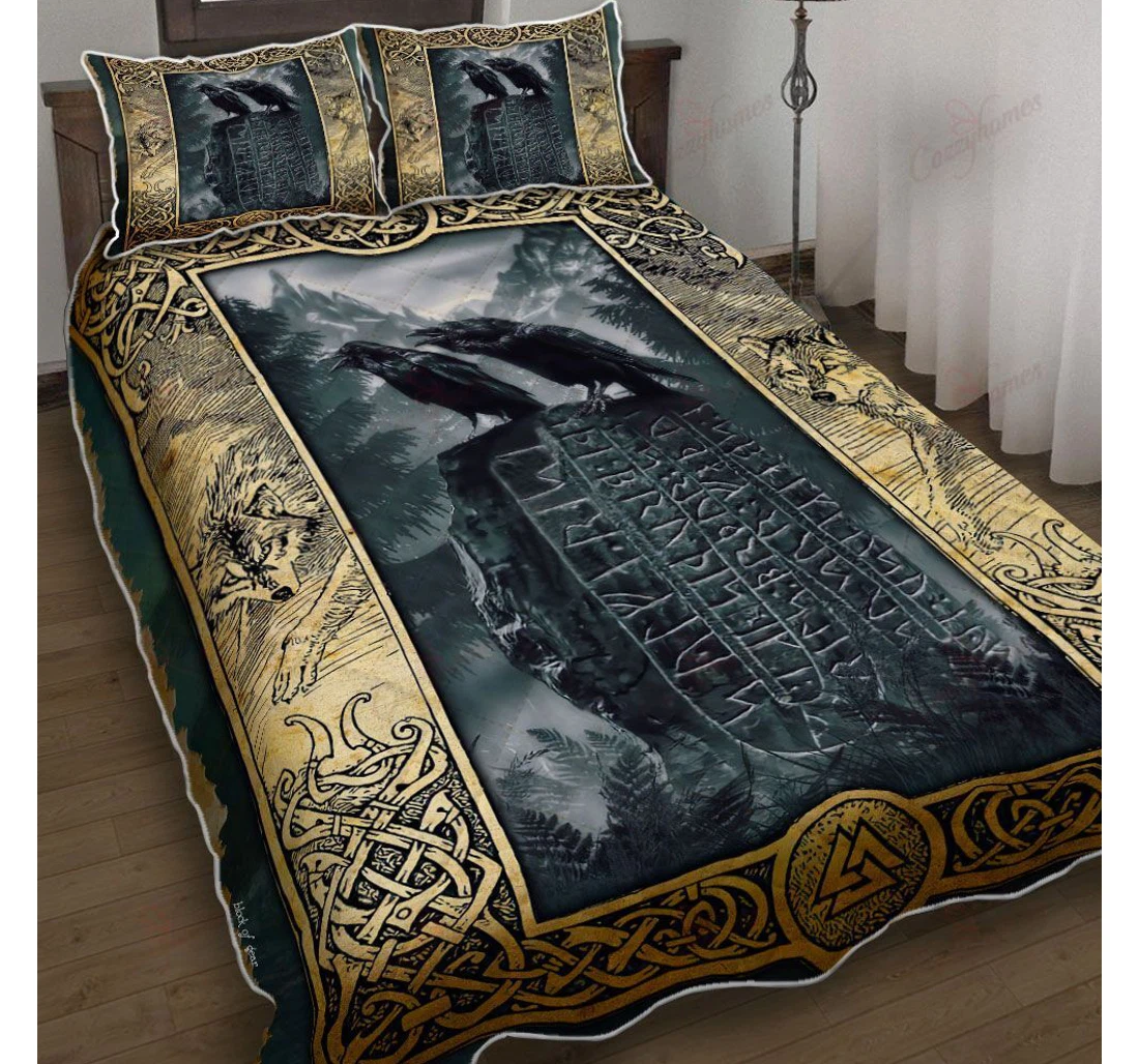 Throw Blanket, Quilt - Hugin And Munin The Raven Of Odin Set Sherpa Fleece