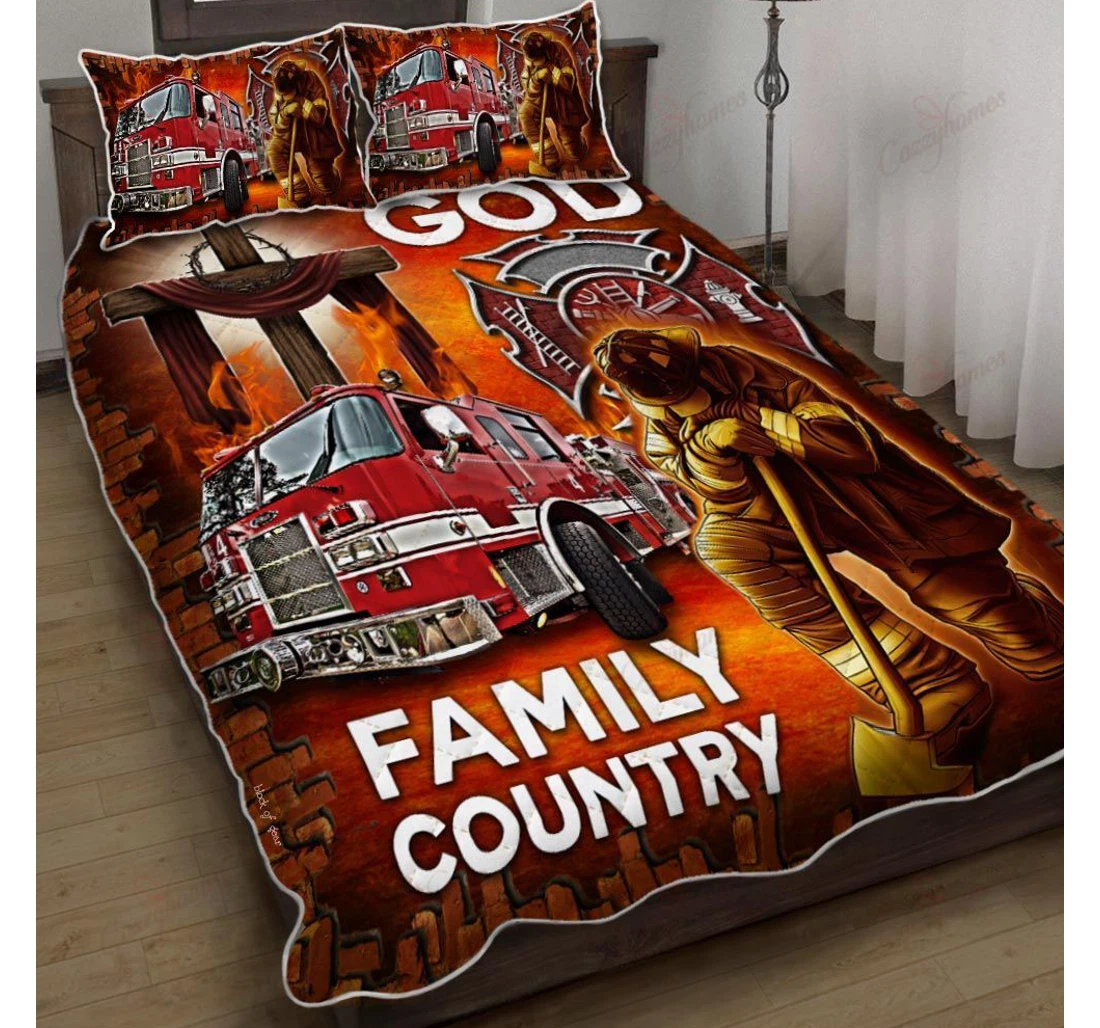 Throw Blanket, Quilt - God Family Country Firefighter Set Sherpa Fleece