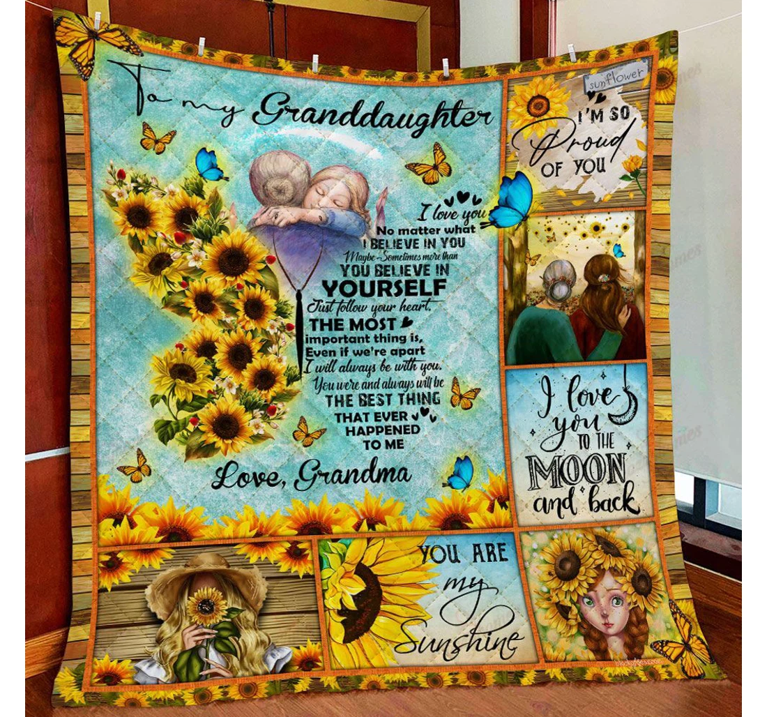 Throw Blanket, Quilt - To My Granddaughter I Will Always Be With You Sunflower Sherpa Fleece