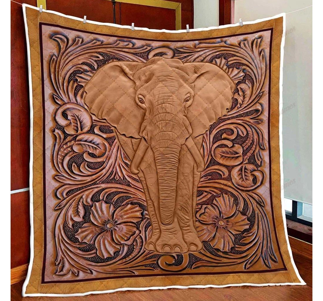 Throw Blanket, Quilt - Elephant Wood Sculpture Sherpa Fleece