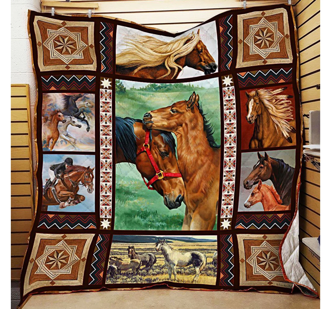 Throw Blanket, Quilt - Horses Sherpa Fleece