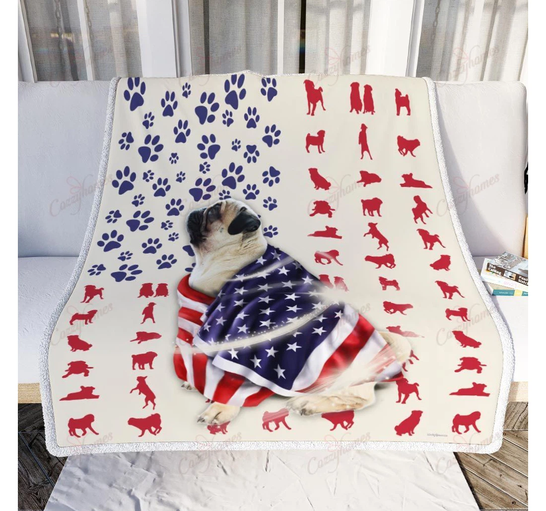 Throw Blanket, Quilt - Pug Dog American Sherpa Fleece