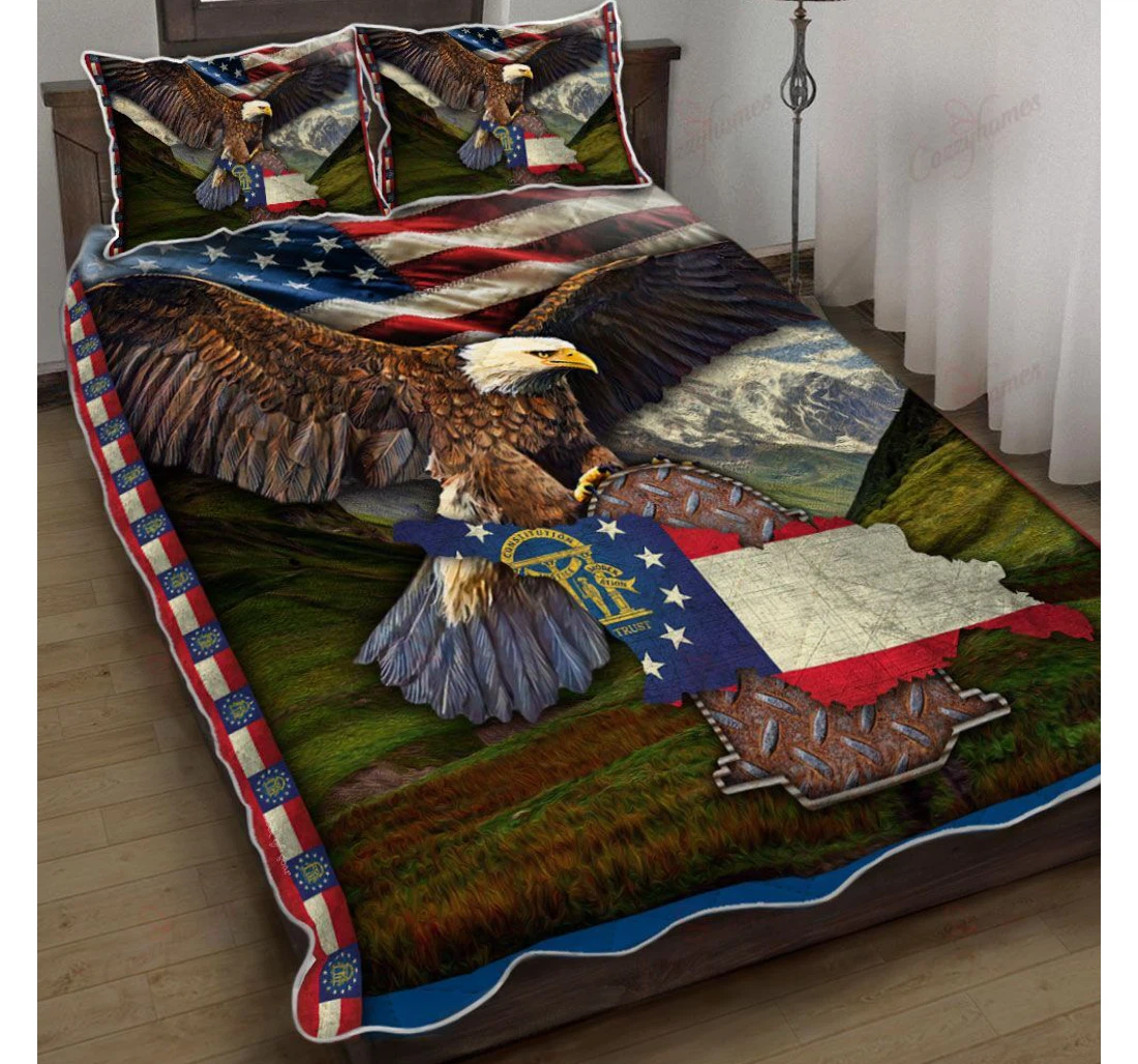 Throw Blanket, Quilt - Georgia State Eagle Set Sherpa Fleece