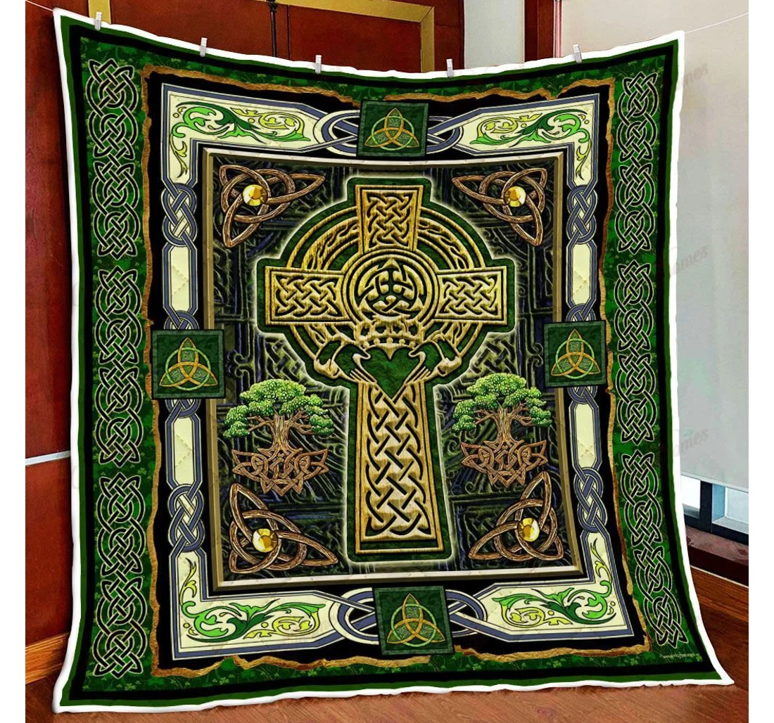 Throw Blanket, Quilt - Irish Celtic Cross Sherpa Fleece