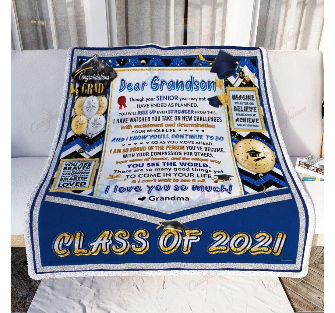 Throw Blanket, Quilt - Dear Grandson Congratulations Grad Believe With All Your Heart Of 2021 Sherpa Fleece