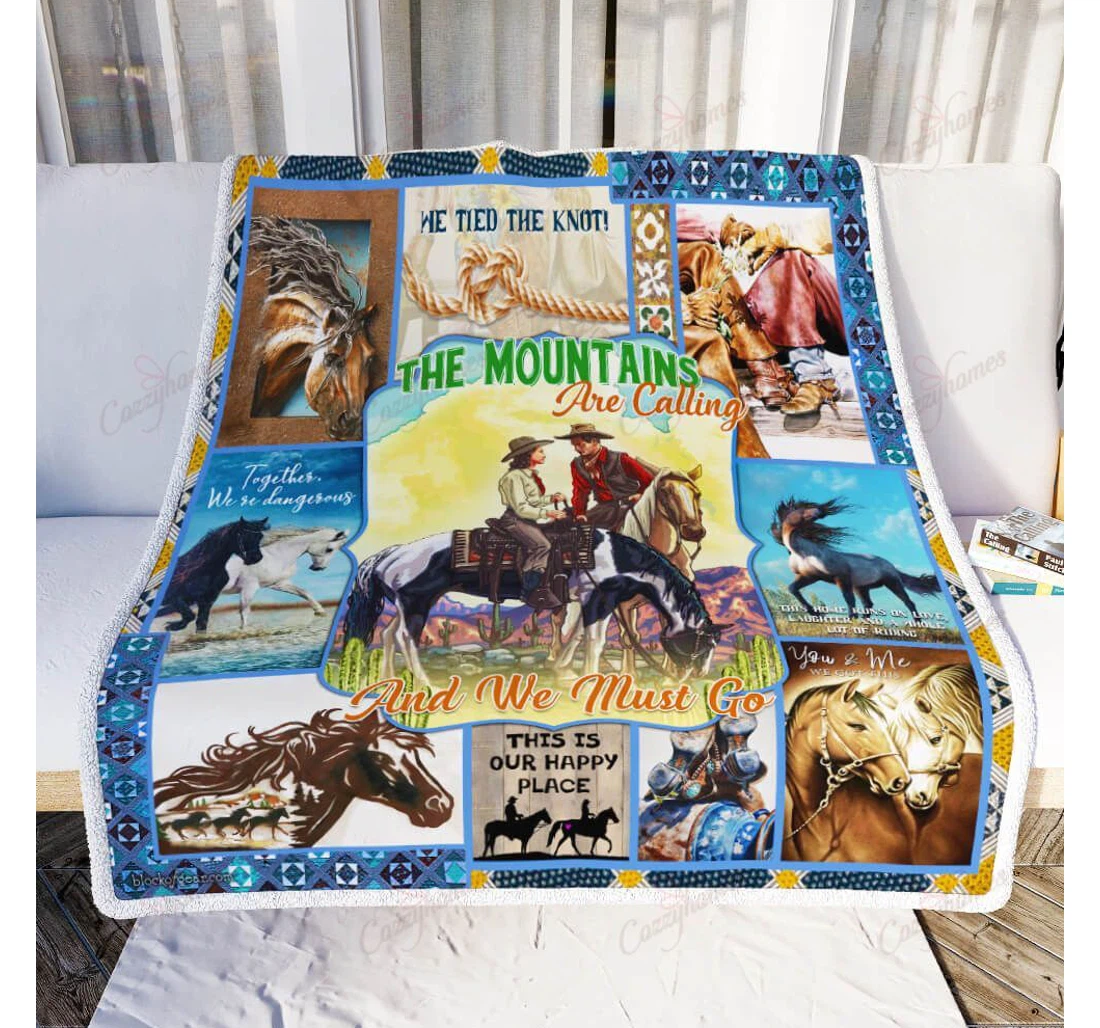 Throw Blanket, Quilt - The Mountains Are Calling Couple Sherpa Fleece