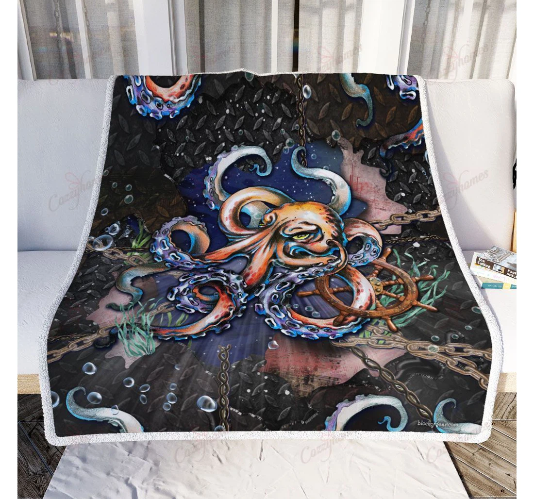 Throw Blanket, Quilt - Octopus Breaking Ship Sherpa Fleece