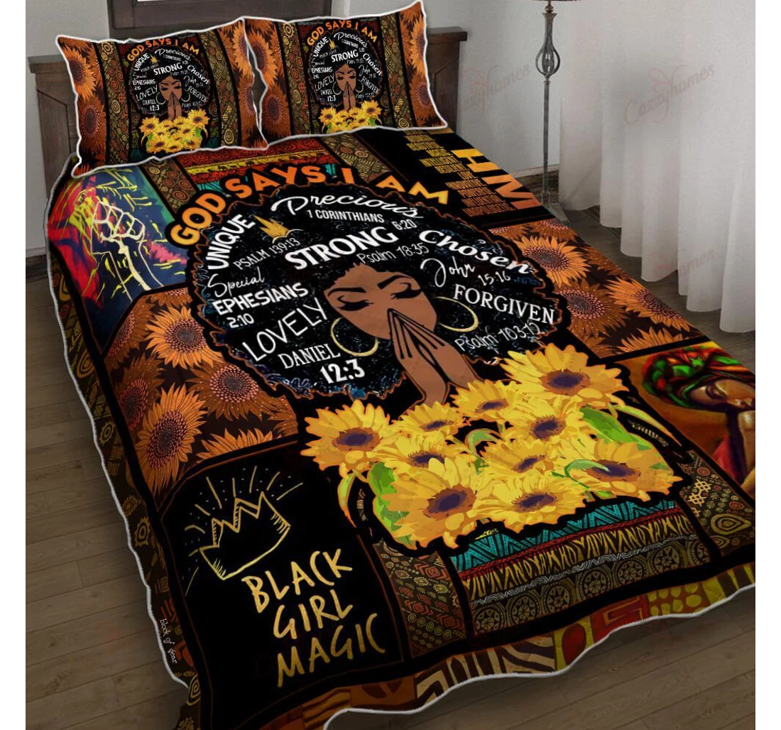 Throw Blanket, Quilt - God Says I Am Black Woman Set Sherpa Fleece