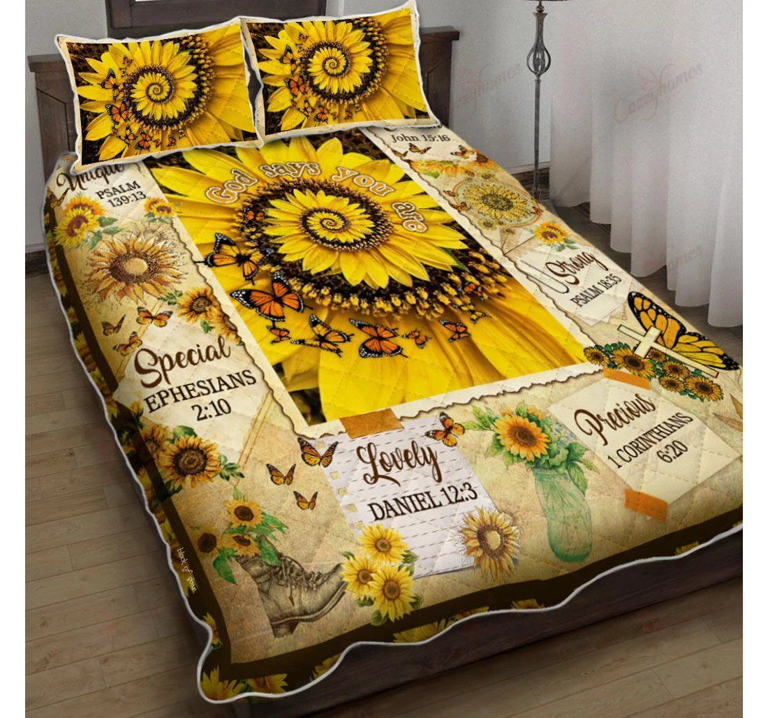 Throw Blanket, Quilt - God Says You Are Unique Special Lovely Precious Sunflower Set Sherpa Fleece