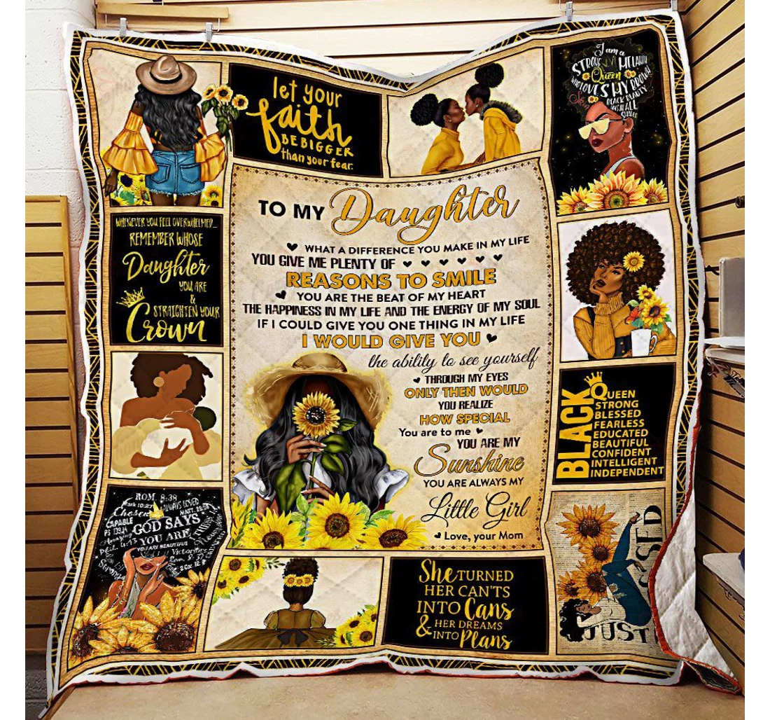 Throw Blanket, Quilt - To My Daughter You Are My Sunshine Sunflower Black Woman Sherpa Fleece