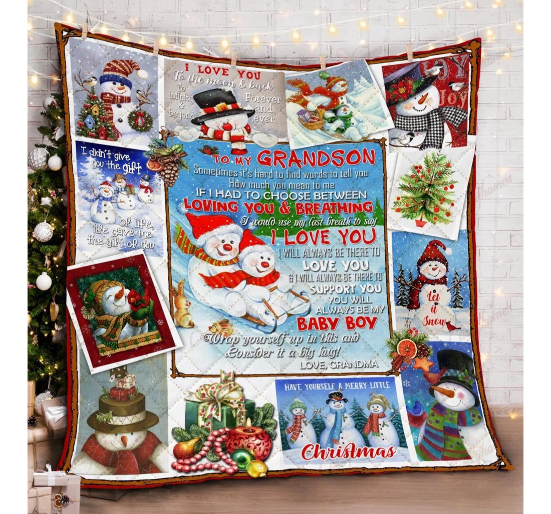 Throw Blanket, Quilt - To My Grandson Snowman Sherpa Fleece