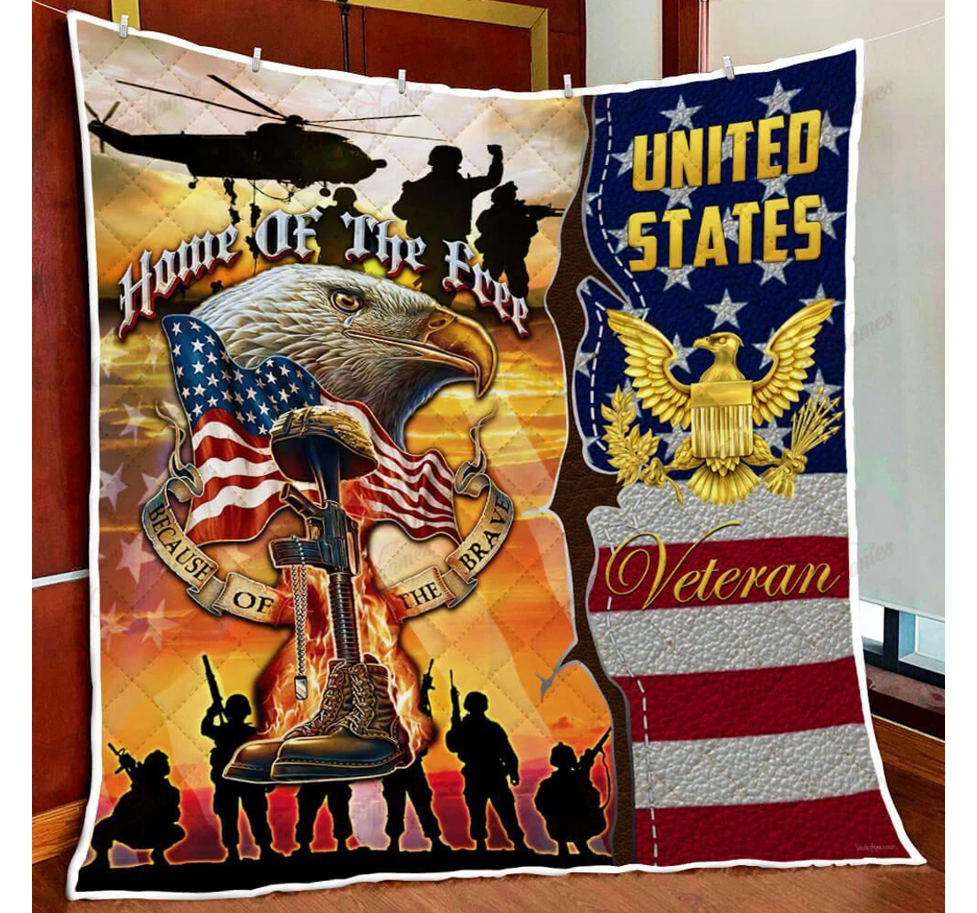 Throw Blanket, Quilt - United States Veteran Home Of The Free Sherpa Fleece