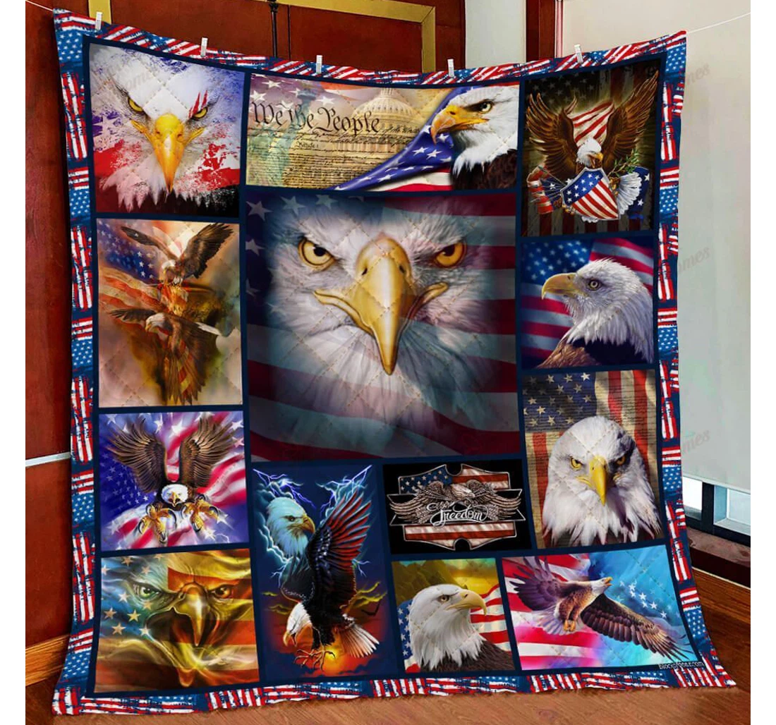 Throw Blanket, Quilt - Eagle American Patriot Sherpa Fleece