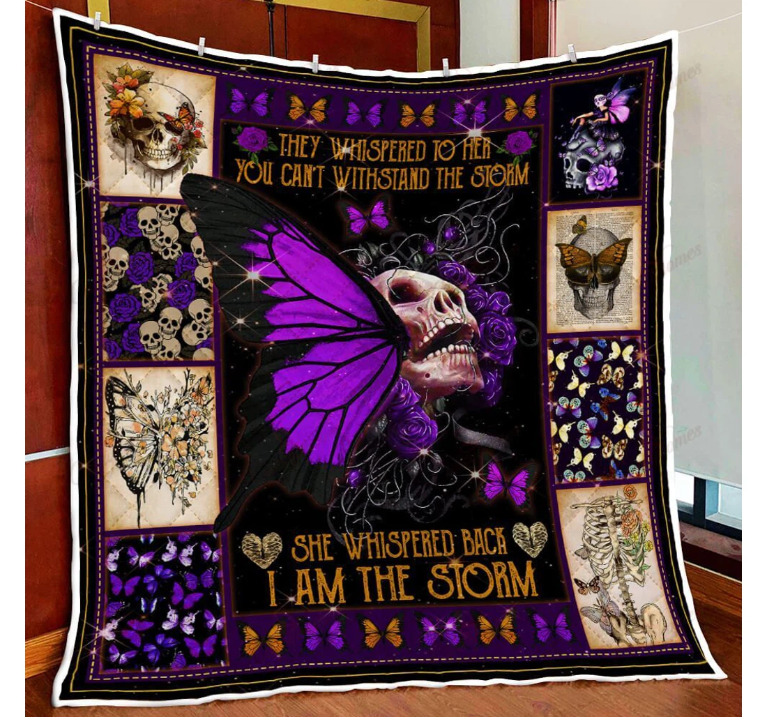 Throw Blanket, Quilt - Skull Storm Butterfly Sherpa Fleece