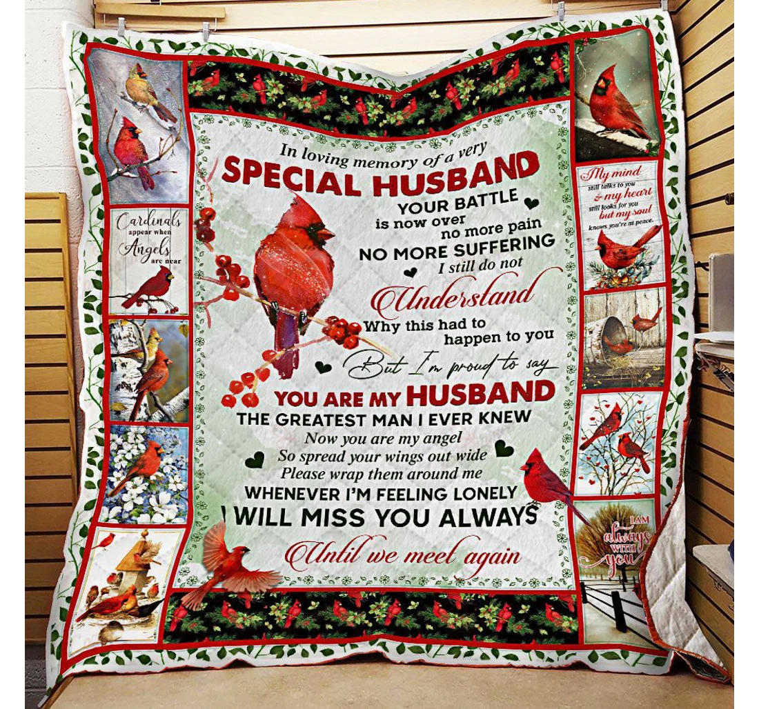 Throw Blanket, Quilt - Cardinal In Loving Memory Of A Very Special Husband Sherpa Fleece