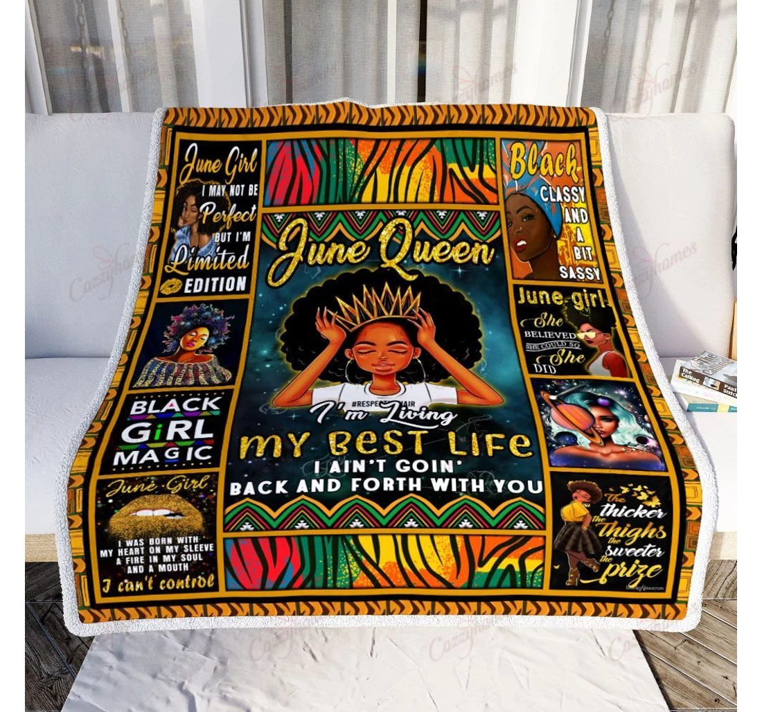 Throw Blanket, Quilt - June Queen Black Girl Magic Sherpa Fleece