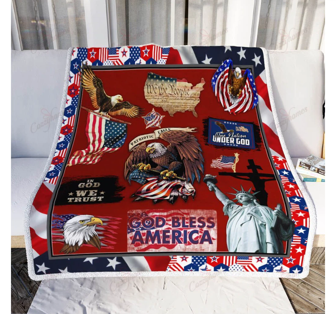 Throw Blanket, Quilt - Patriotic Eagle Sherpa Fleece