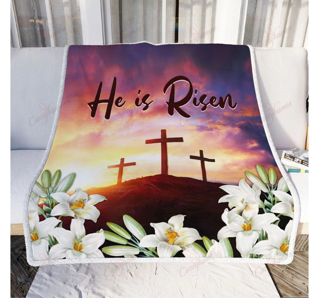 Throw Blanket, Quilt - He Is Risen Jesus Sherpa Fleece