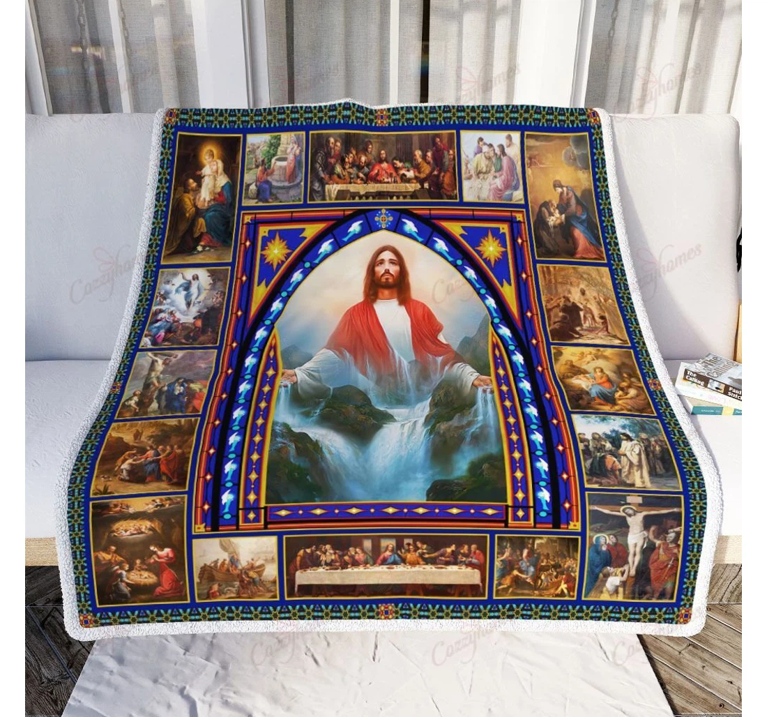 Throw Blanket, Quilt - Jesus River Of Life Christian Sherpa Fleece