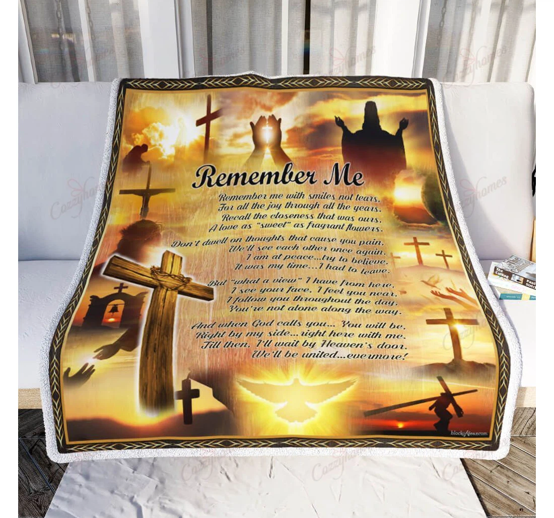 Throw Blanket, Quilt - Remember Me God Jesus Christian Cross Sherpa Fleece