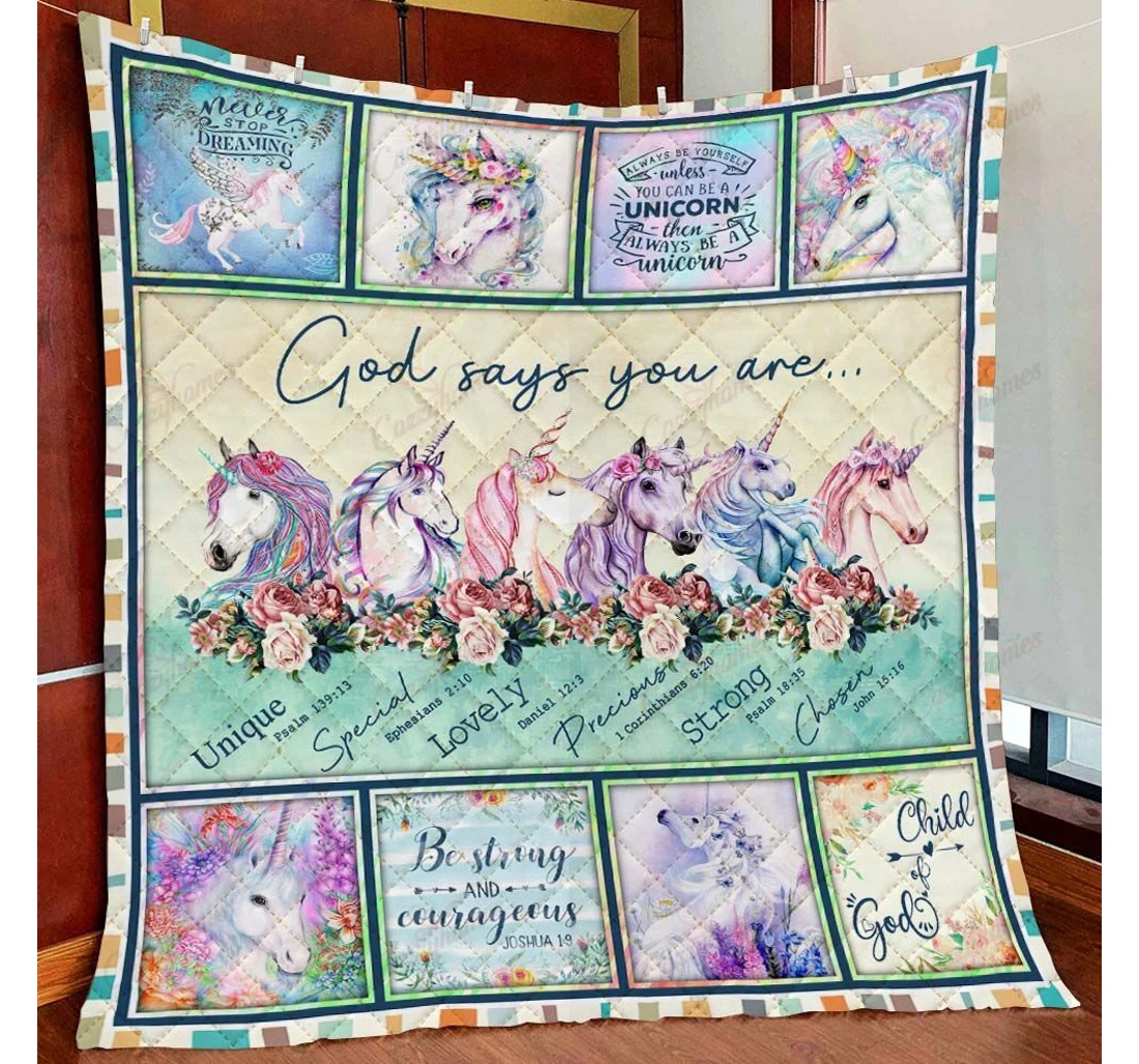 Throw Blanket, Quilt - God Says You Are Unicorn Sherpa Fleece