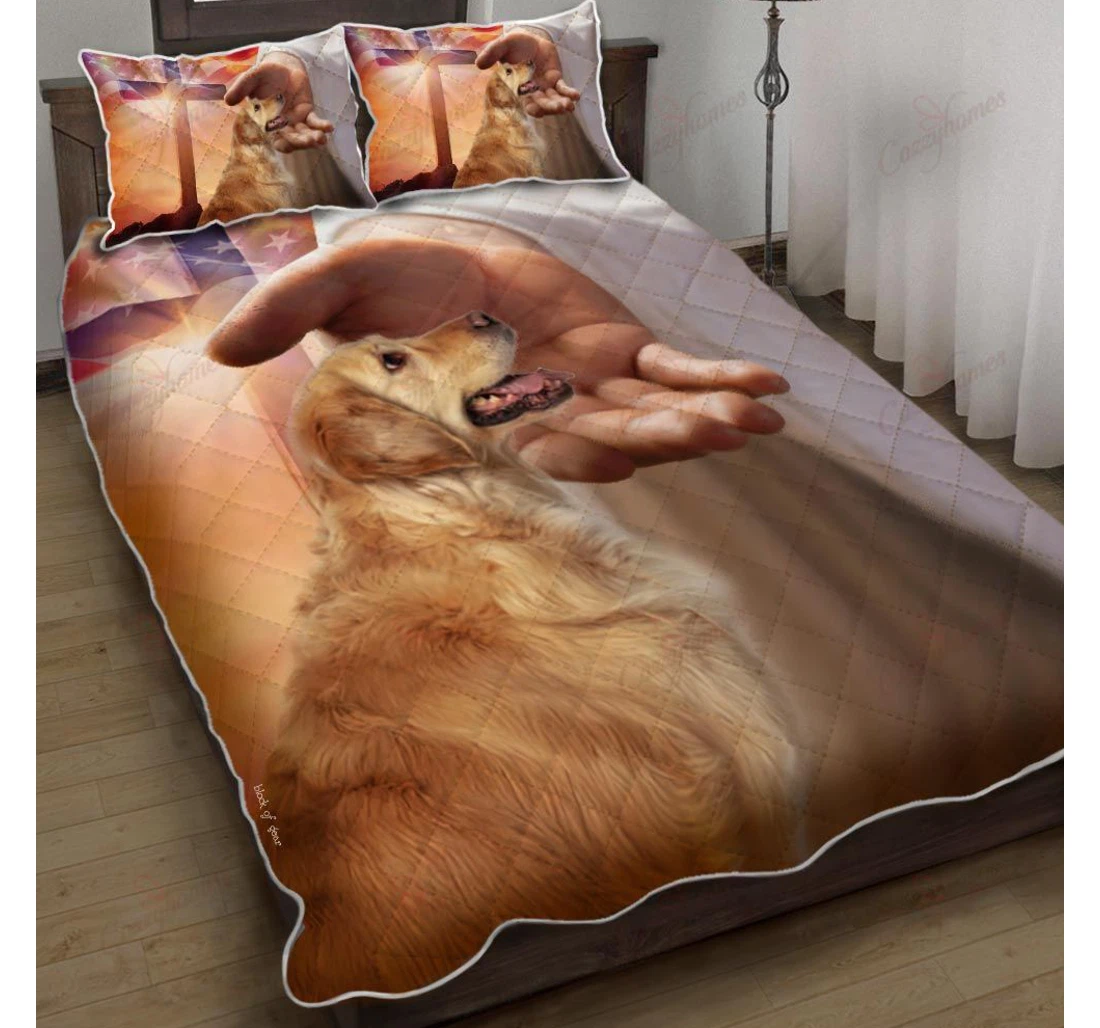 Throw Blanket, Quilt - Golden Retriever With Jesus Set Sherpa Fleece