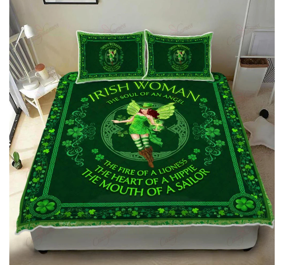 Throw Blanket, Quilt - Irish Woman The Soul Of An Angel Set Sherpa Fleece