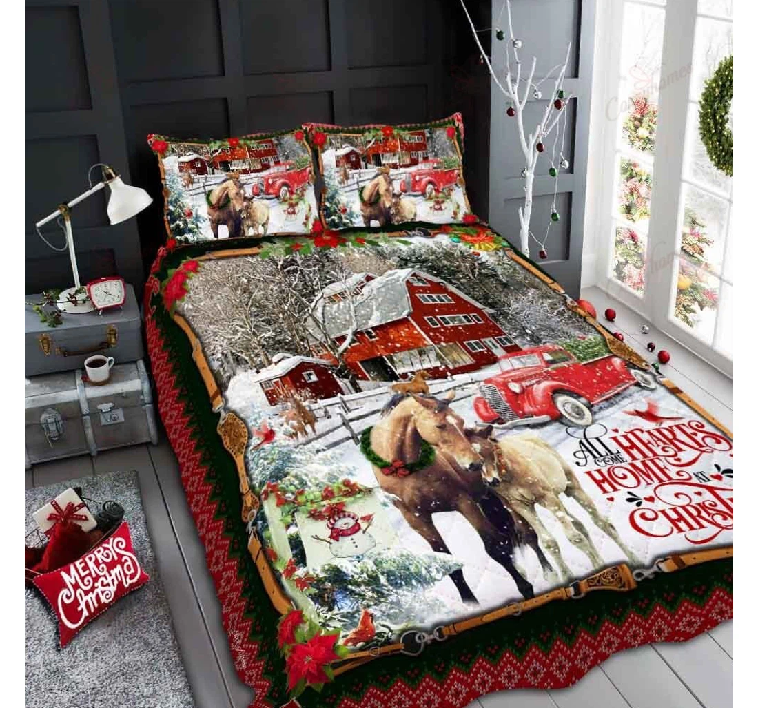 Throw Blanket, Quilt - Horse Red Truck All Hearts Come Home Set Sherpa Fleece