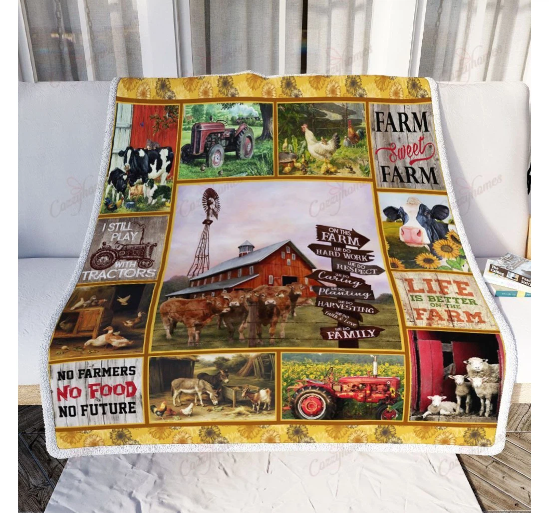 Throw Blanket, Quilt - On This Farm We Do Hard Work We Do Family Proud Farmer Sherpa Fleece