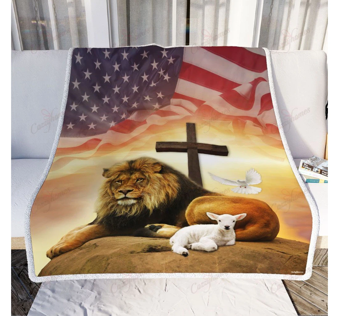 Throw Blanket, Quilt - Jesus Lion And Lamb Holy Spirit Sherpa Fleece