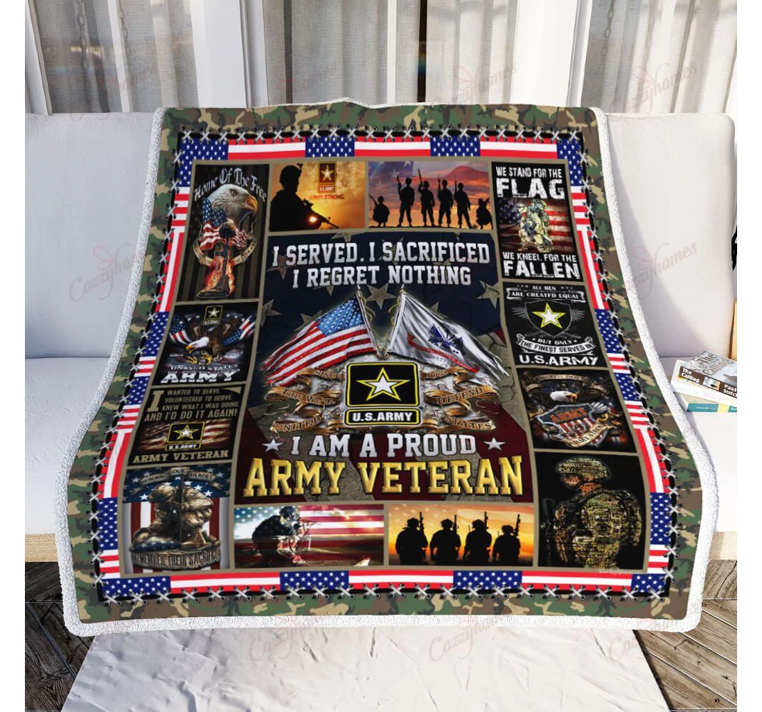 Throw Blanket, Quilt - U.s Army I Am A Proud Army Veteran Sherpa Fleece