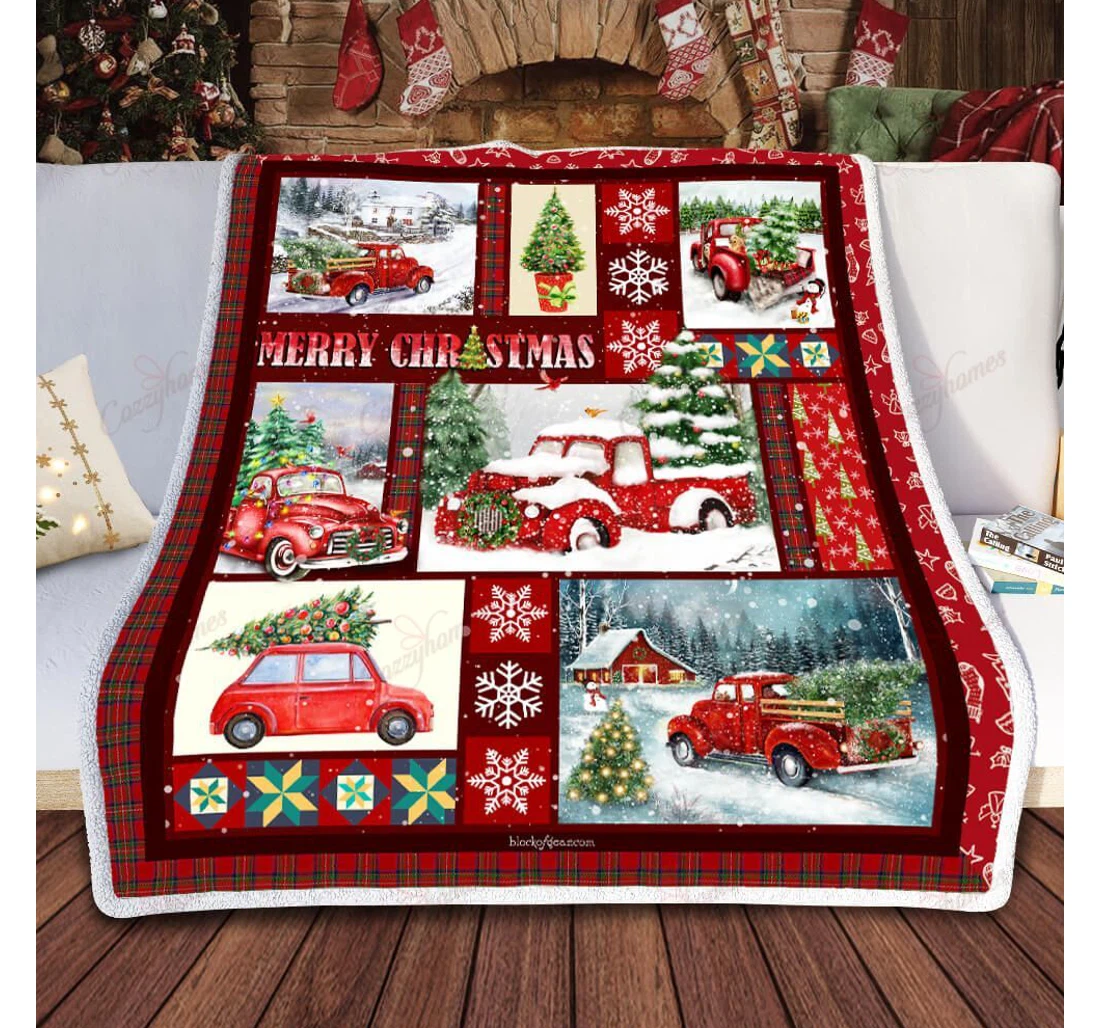 Throw Blanket, Quilt - Red Pickup Trucks Sherpa Fleece