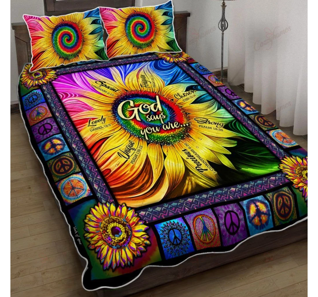 Throw Blanket, Quilt - Hippie Sunflower God Says You Are Set Sherpa Fleece